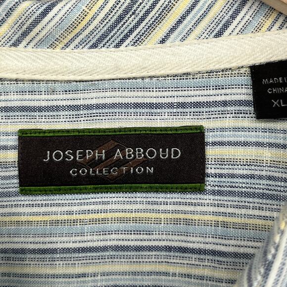 JOSEPH ABBOUD Shirt Mens XL Linen Collection Striped Button Up Woven Blue - Picture 4 of 16